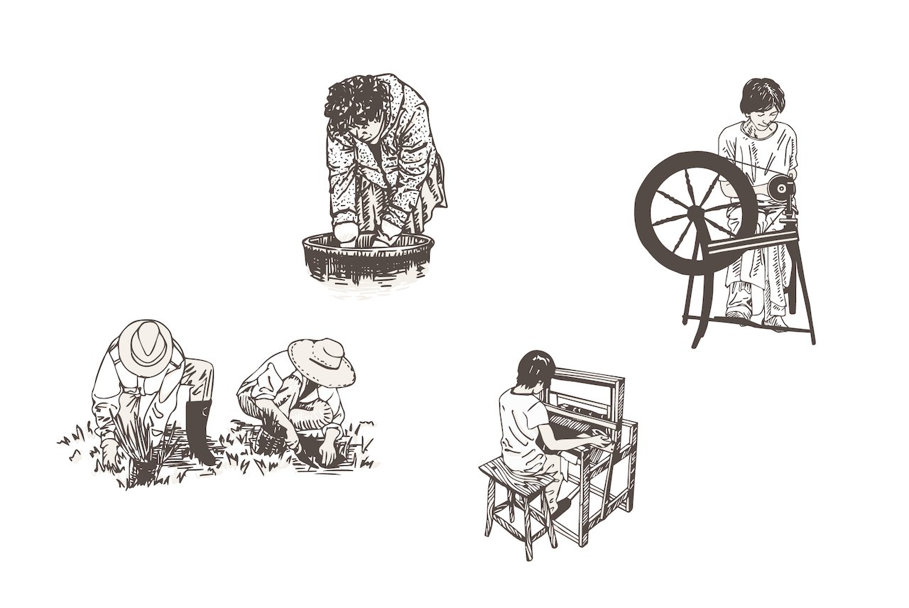 染織や木工、畑仕事などそれぞれにあわせたお仕事を用意しています。